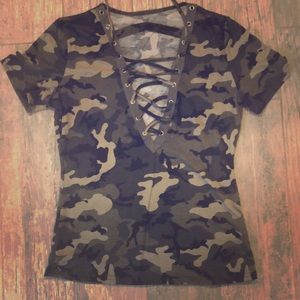 NWOT never worn...Lace up camo top